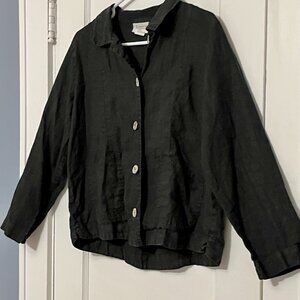Aegean 100% linen button up collared blouse pockets lagenlook minimalist small